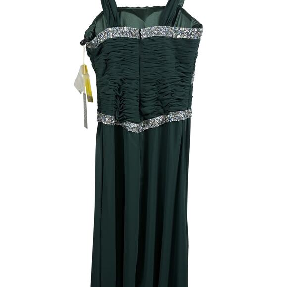New Prom Formal Nox Anabel Green Sequin Rouched Maxi Dress Gown Juniors XS HOCO - Picture 15 of 16